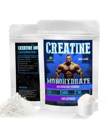 HERBALICIOUS Creatine Monohydrate Micronized Powder 5g per Serving for Strength Power and Performance Unflavored Non-GMO Formula 100 Servings 500g
