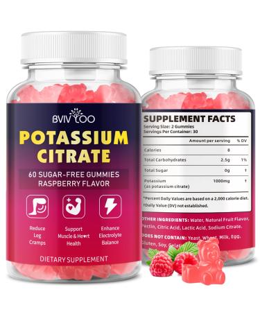 Potassium Citrate Gummies for Adults Sugar-Free Potassium 1000mg Support Leg Cramps & Electrolyte Balance High Potency 60 Count 1pack