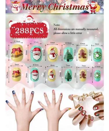 Kalolary 288PC Christmas Press-On Nails for Kids | Fun 3D Santa Snowman Tree Designs | Holiday Nail Art Decoration - Buy Online on GoSupps.com