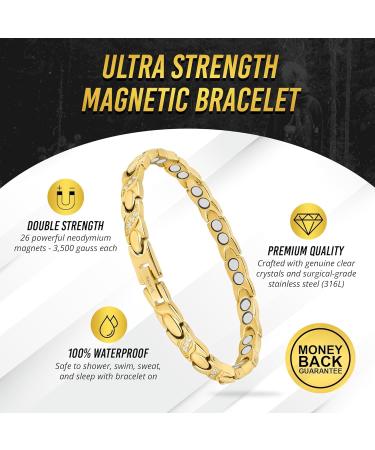 Magnetrx Ultra-Strong Magnetic Tape for Women - Adjustable Gold Bracelet with Crystal & Size Tool | Double Magnet Stainless Steel - Buy Online on GoSupps.com