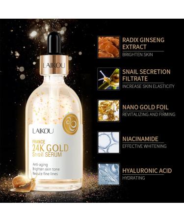 Buy 24K Gold Snail Serum with Hyaluronic Acid & Niacinamide - Anti-Aging Brightening Hydrating Face Serum for Glowing Skin - Buy Online on GoSupps.com