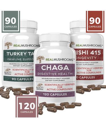 Reishi 415 Longevity Capsules - Turkey Tail & Chaga Mushroom Extracts for Immune Support - 90ct & 120ct - Buy Online on GoSupps.com