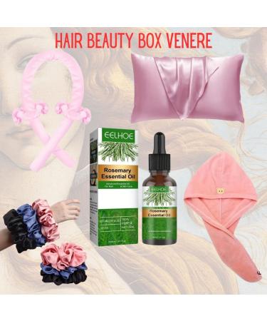 Beauty Box Silk Pillowcase + Rosemary Essential Oil for Hair Care + Heatless Curling Headband + 3 Large Silk Scrunchies for Women - Buy Online on GoSupps.com