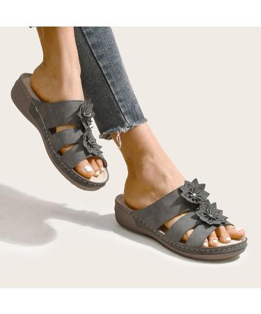 Elegant Women's Plateau Sandals with Wedge Heel - Comfortable Glitter Slides for Summer Vacation | S42745 Gray UK 6 - Buy Online on GoSupps.com
