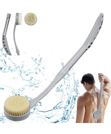 Back Brush Long Handle for Shower, 20.5 Back Bath Brush for Shower, Back Scrubber, Exfoliation and Improved Skin Health for Elderly with Limited Arm Movement, Disabled, Pregnant Women 20.5 Gray Soft Bristles