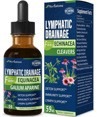 Nurbetoxa Cleavers Lymphatic Drainage Drops for Lymph System Detox Cleanse Support Supplement Formula w Clover Extract Tincture - 2 Fl Oz