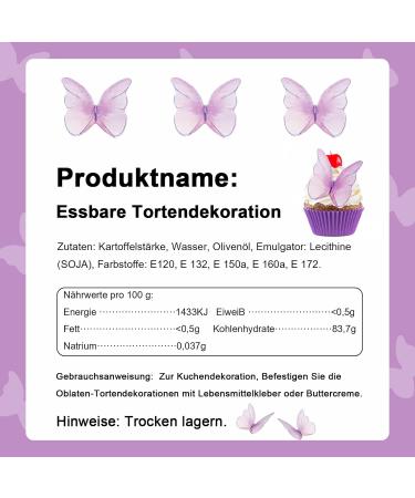 48 Edible Tortendeco Butterflies for Cakes - Purple Cake Decorations for Birthdays & Weddings | Muffin & Cake Topper - Buy Online on GoSupps.com