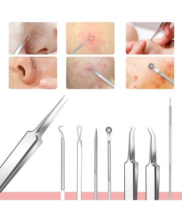 Blackhead Remover 8 Pcs Stainless Steel Pimple Popper Tool Kit Whitehead Blemish Removal Tool Comedone Extractor with Portable Metal Case Silver