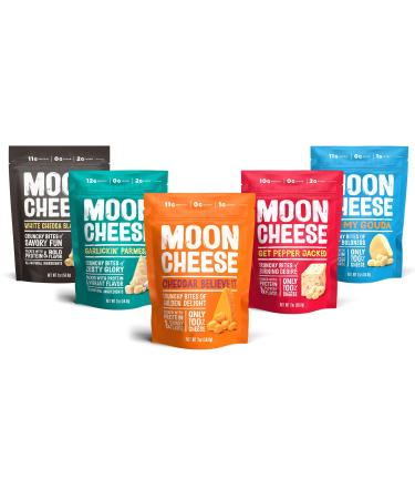 Moon Cheese Variety Pack Cheddar White Cheddar Gouda Garlic Parm & Pepper Jack Protein-Rich Cheese Snack Gluten Free Keto Friendly 100% Real Cheese 2 Ounce (Pack of 5) Variety Pack 2 Ounce (Pack of 5)