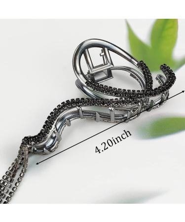 Large Claw Clip for Thick Hair - Glitter Tassel Metal Clip with Snake Rhinestone Design - Strong Hold Hairpin Jaw Clip for Women - Hair Accessories - Black - Buy Online on GoSupps.com