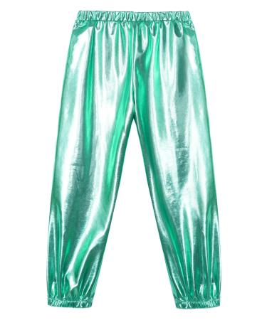 MSemis Kids Girls Boys Metallic Harem Dance Pants Loose Fit for Modern Hip Hop Street Dancewear Slim Blue Green a 10