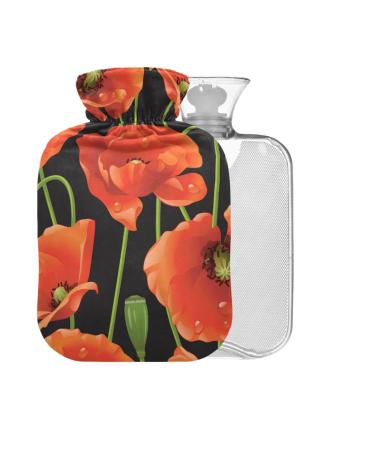 Poppy hot water bottle with cover 1 l small hot water bag for pain relief back pain heat and cold therapy BAP-free