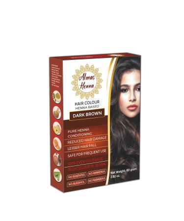 Almas Henna 80 GRAM Hair Color 100% Organic Henna Powder Infused with Goodness of Herbs, Natural Henna Hair Color For Soft Shiny Hair, henna hair dye (2.82 OUNCE,DARK BROWN) 2.82 Ounce (Pack of 1) BROWN