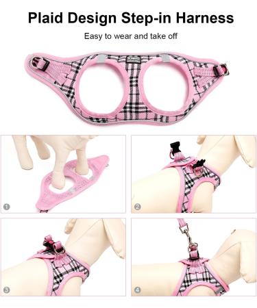 Suredoo Reflective Dog Harness with Leash for Small & Medium Dogs | Breathable & Adjustable Pink Checkered XL - Buy Online on GoSupps.com