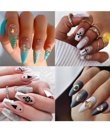Geometric Nail Art Stickers - Black Gold Triangular Rhombus Design - DIY Manicure Decals for Women - 8 Sheets - Buy Online on GoSupps.com