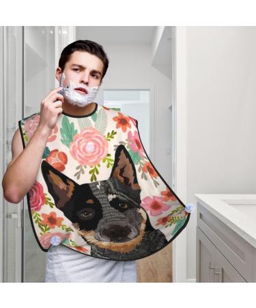 Australian Cattle Dogs Floral Boho Flowers Beard Bib Hair Catcher For Men Shaving Men Beard Apron Gift For Fathers Day/Anniversary/Valentines Day/Christmas One Size