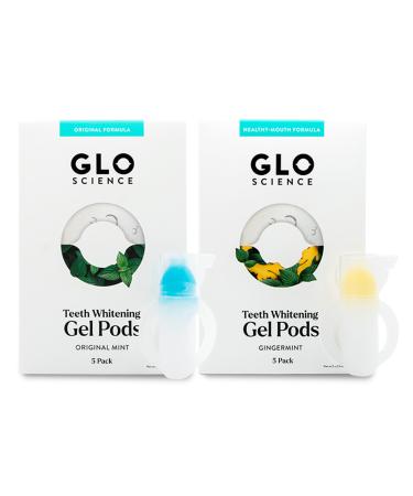 GLO Science Whitening Gel for Teeth Sensitivity Free Tooth Whitener with 6% Hydrogen Peroxide Fast Safe & Effective Includes 5 Mint Pods & 5 Gingermint Pods
