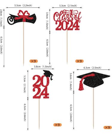 36 Pack Graduation Cupcake Toppers Glitter Class of 2024 Glitter Diploma Grad Cap Cake Decorations 2024 Graduation Cupcake Picks for 2024 Graduation Theme Party Cake Decoration Supplies Red - Buy Online on GoSupps.com