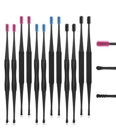 12PCS Q-Grips Ear Wax Removal-Spiral Ear Wax Removal Tool Reusable Earwax Removal Kit Safe Ear Cleaner Soft Silicone Double Sided Head Ear Wax Removal Kits for Olders Adult Kids Blue black rose