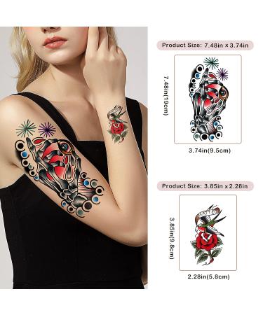 77 Sheets Vintage Temporary Tattoos - Old School Flower Swallows Butterflies Tiger Scorpion Snake Hand Owl Swords - Men Women Girls - Half Arm Fake Tattoos - Buy Online on GoSupps.com