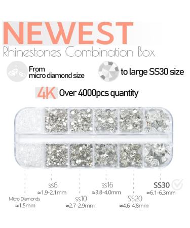Crystal Clear Rhinestones Set - 4010 Pcs in 6 Sizes for Nails, Makeup & Crafts | White K9 Glass Gems for Nail Art & Face Decoration - Non-Hotfix, Round Flatback Stones - Buy Online on GoSupps.com