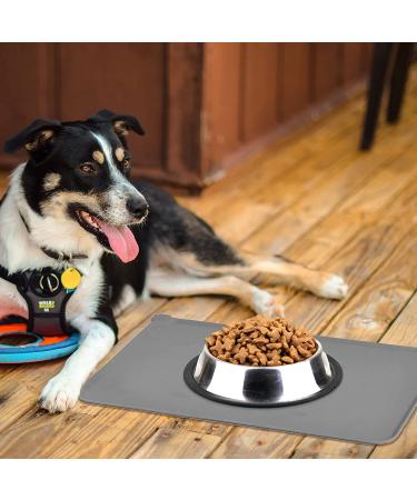 LUXACO Silicone Pet Pad | Anti-Slip & Waterproof Cat Dog Bowl Mat | Raised Edge | Multiple Colors & Sizes - Grey | 18.5x11.5 - Buy Online on GoSupps.com