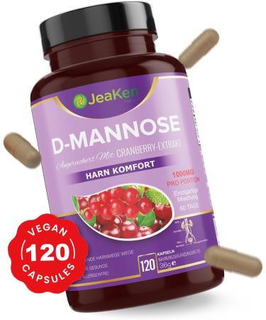JEKEN D-Mannose Capsules with Cranberry Extract - Natural Antibiotic for Bladder Inflammation - 120 High-Dose Capsules (1 Pack) - Pure D-Mannose Powder - Buy Online on GoSupps.com