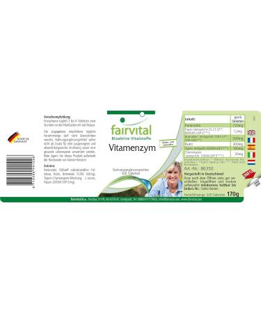 Fairvital | Vitamenzymes - Enzyme Complex - with Pancreatin Papain Bromelain Rutin. Trypsin and Chymotrypsin - 500 tablets - Buy Online on GoSupps.com