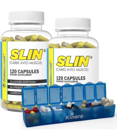 Kinara Enhanced Labs - 2 Pack SLIN Carb Converter - Glucose Disposal Agent for Loading Carbs into Muscle Tissue with Kinara Pill Organizer