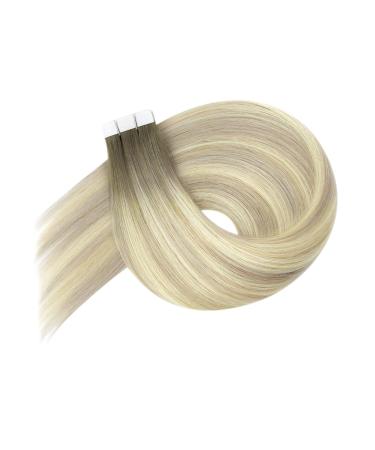 Youngsee Real Hair Extensions Tape Ombre 55cm - Ash Blond Balayage & Platin Blond Remy Tape Ins (20 Pcs 50g) - Premium Quality Hair Extensions - Buy Online on GoSupps.com