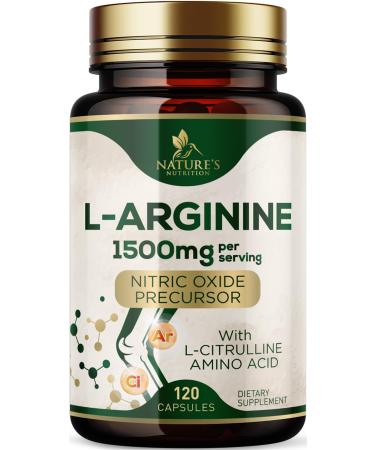 L-Arginine 1000mg Supplement with L-Citrulline - Muscle Supporting Nitric Oxide Precursor Booster for Extra Strength - Heart Health Support - Non-GMO Amino Acid Energy Blend For Men - 120 Capsules 120 Count (Pack of 1)