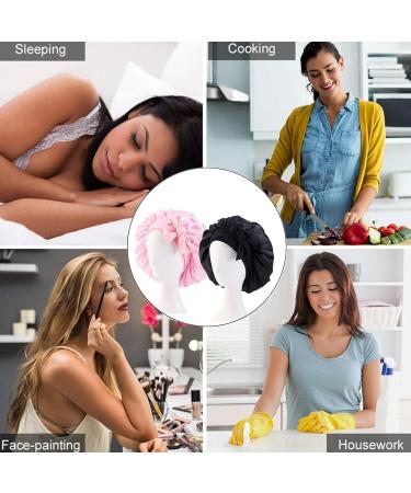 2Pcs Silk Satin Bonnet Hair Wrap Set for Sleeping - Tie Band for Women, Long Curly Hair Cap for Washing & Makeup - Perfect Silk Bonnet Sleep Cap for Curly Hair - Buy Online on GoSupps.com