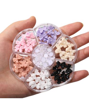 Grinding nail charms 1 box 7 grille sweet Bowknot perl nail art charms resin nail art decorations ornaments for women girls nail art design diy tinker (e pattern)