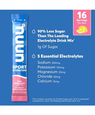 Nuun Sport Electrolyte Powder Packets - Pink Lemonade | Hydration Drink Mix with 5 Essential Electrolytes Magnesium | Non-GMO Vegan | 16 Single Serving Sticks - Buy Online on GoSupps.com