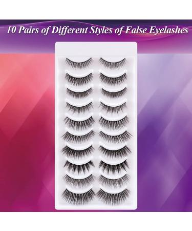 EARLLER 10 Pairs Mixed Mink False Eyelashes Pack - 3D & 5D Natural Look Short and Long Styles - Reusable Handmade Makeup Lashes Set with Glue - Buy Online on GoSupps.com
