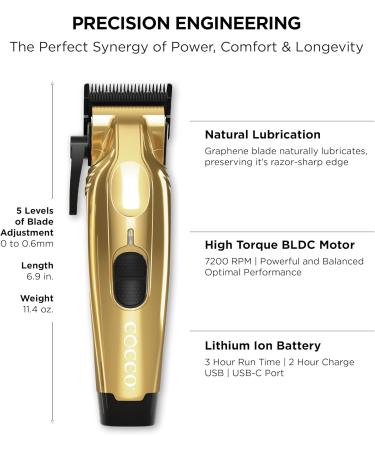 Cocco Veloce Pro Clipper - Professional Graphene Taper Blade Hair Clippers Cordless with High-Torque BLDC Motor & Charging Base Gold Finish - International Shipping Available - Buy Online on GoSupps.com