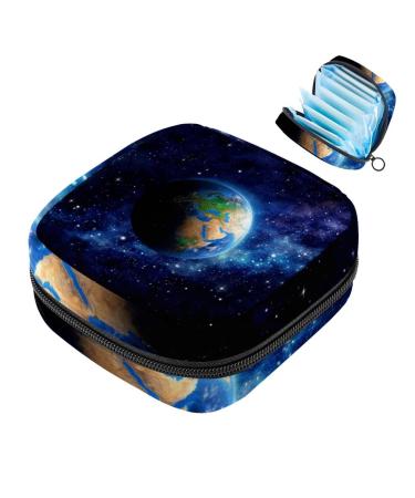 Menstruation pad bag with zipper women's napkin bag tampons collective bags for women and girls (planet earth in space)