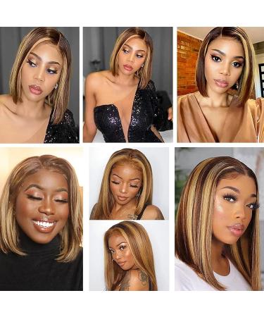 MILLYSHINE Omber Honey Blonde Bob Wig 12 Inch | 13x4 Frontal Lace Human Hair Wig - Buy Online on GoSupps.com