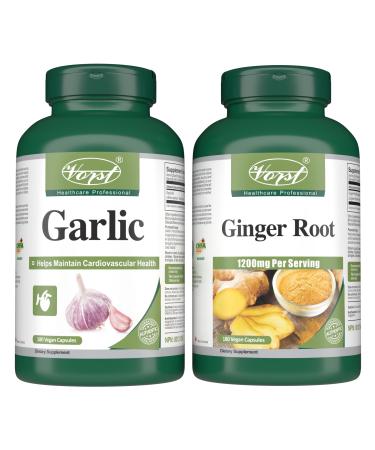 VORST Garlic 180 Vegan Capsules and Ginger Root 180 Vegan Capsules (Combo Bundle 2 bottles)