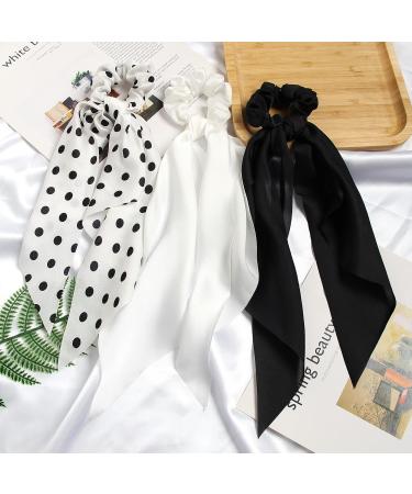 SUSULU Hair Scarf Scrunchies for Women Plain Hair Bobbles Solid Color Fabric Scrunchy Elastic Hair Ties (Black White) - Buy Online on GoSupps.com