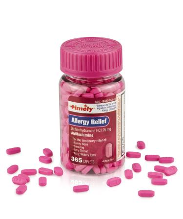 Timely Allergy Relief Diphenhydramine HCl 25 mg - 365 Caplets - Compared to Benadryl Allergy Ultratab - Antihistamine - Allergy Medication - Runny Nose Relief for Adults - Watery Eyes Treatment