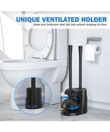 Silicone Toilet Brush and Heavy Duty Plunger Set with Holder - 2-in-1 Bathroom Cleaning Combo (Black) - Buy Online on GoSupps.com