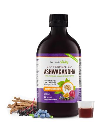Ashwagandha KSM-66 Liquid Bio-Fermented with Turmeric Probiotics & Digestive Enzymes for Mood & Gut Health - Natural Berry Passion Flavour (1)