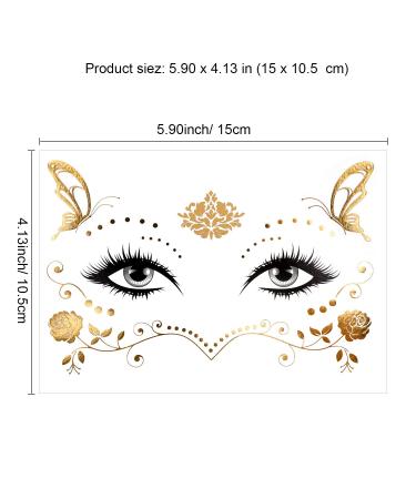 Konsait Metallic Face Tattoo Sticker Set - Temporary Transfer Waterproof Face Jewels for Women & Girls - Shimmer Glitter Gold Tattoos for Makeup, Dancer Costume Parties - Butterfly, Star, Freckle, Scale - Buy Online on GoSupps.com