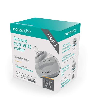 Nanobebe Stage 2 Transition Bottle - Gray 8 oz (240 ml) | Single Pack - Buy Online on GoSupps.com