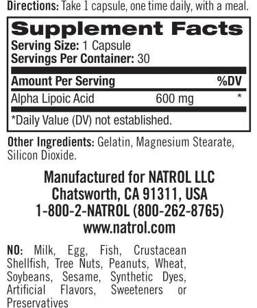 Buy Natrol Alpha Lipoic Acid 600 mg Caps (30 ct) - Supports Antioxidant Health & Metabolism | Best International Shipping - Buy Online on GoSupps.com