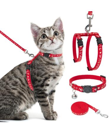 PAWCHIE Cat Harness with Leash and Collar Set - Escape Proof Adjustable Cat Harness Glow in The Dark for Kitty Outdoor Walking Red - Buy Online on GoSupps.com