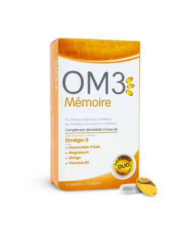 OM3 - Memory-Duo Formula: Fish & Plant Oil - Omega-3, Centella, Gingko, Magnesium and Vitamin B5 - 15 capsules + 15 capsules