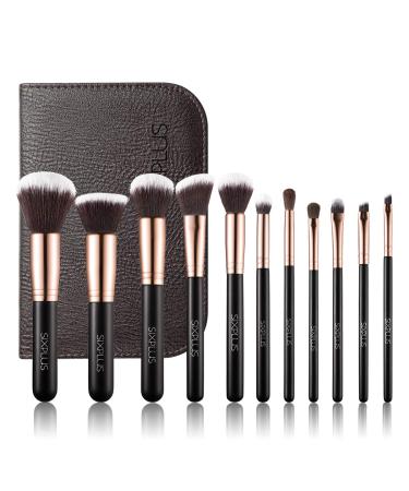 SIXPLUS Makeup Brushes Set Professional with Case 11Pcs Royal Golden Makeup Brush for Foundation Powder Concealer Eyeshadow Blush Portable Storage Bag Guide Covers Best Make Up Brush Kit Gift for Women Girlfriend Mo...