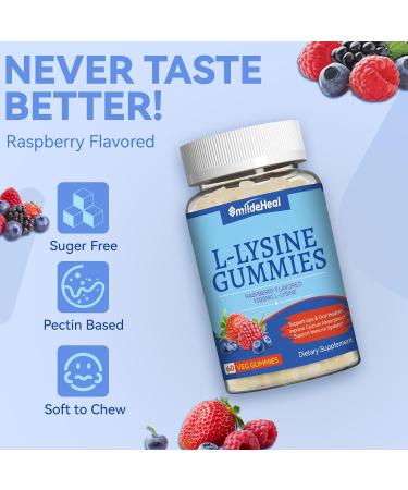SmildeHeal 2 Pack L-Lysine 1000mg Gummies Chewable Lysine Supplement for Adults Immune Support Collagen Formation Support Vegan Gluten Free - 120 Counts - Buy Online on GoSupps.com